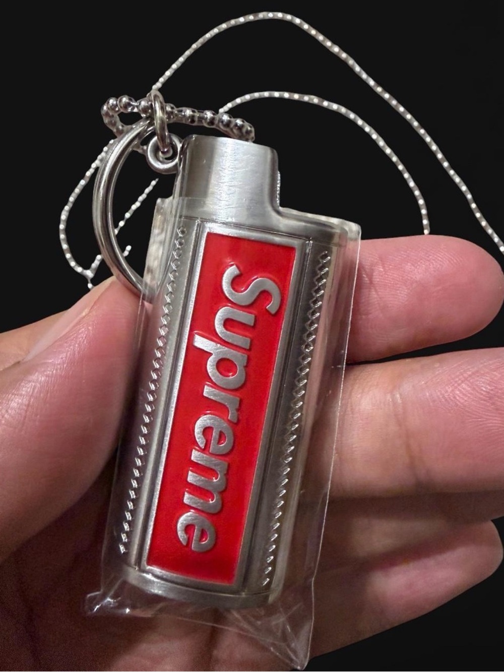 Supreme Silver Chain Necklace with Red Logo Pendant
